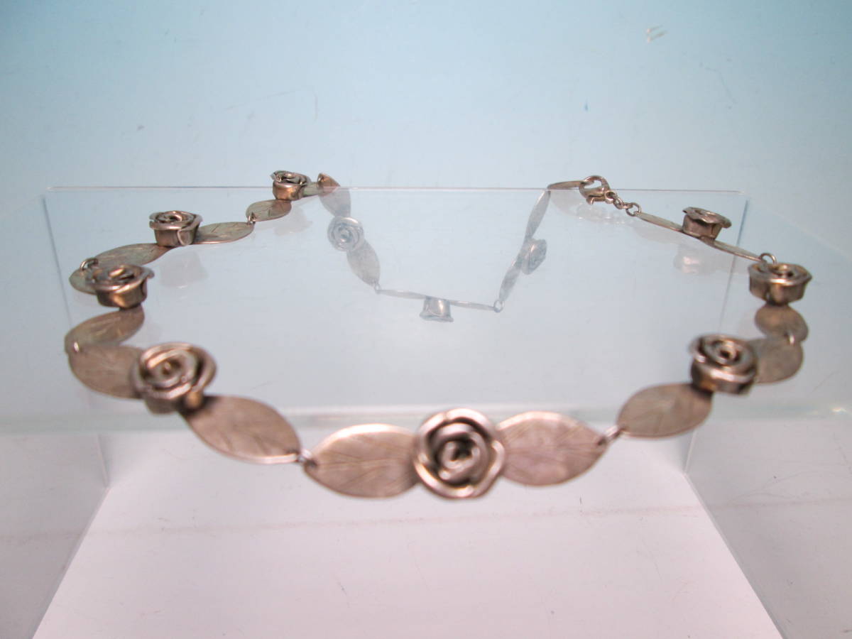 ☆SILVER 銀彫金細工 薔薇の花のネックレス 24,85g 箱無拍卖