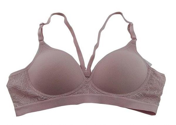 SI6482◇ 新品 ブラジャー シームレスカップタイプ カップ部以外レース カップ裏メッシュ ノンワイヤー かぶり式 A75 スモークピンク拍卖