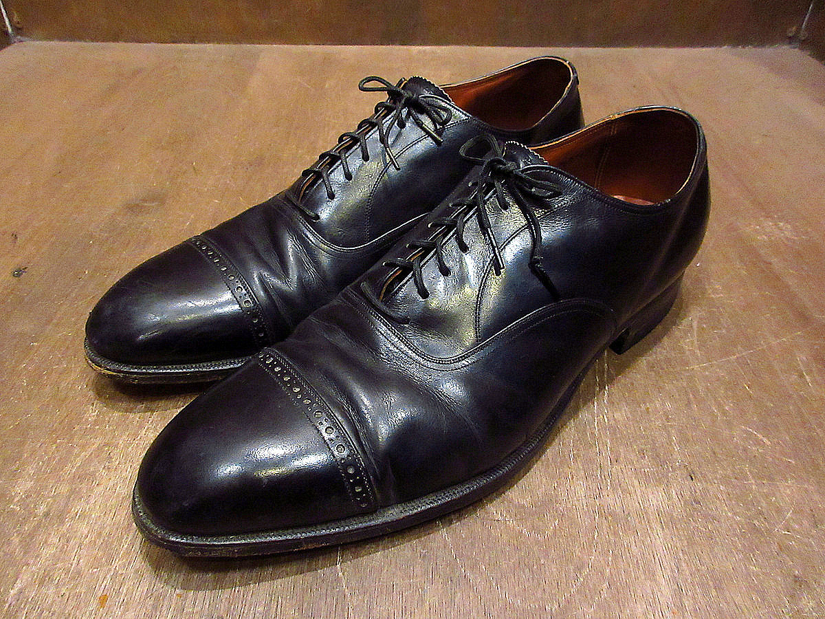 ビンテージ40’s50’s●FLORSHEIM内羽根式キャップトゥシューズ黒size 11 1/2 D● 220120k5-m-dshs-295cmフローシャイムメンズ革靴拍卖