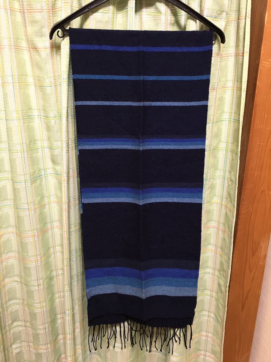 #メンズ マフラー ボーダー 紺色拍卖