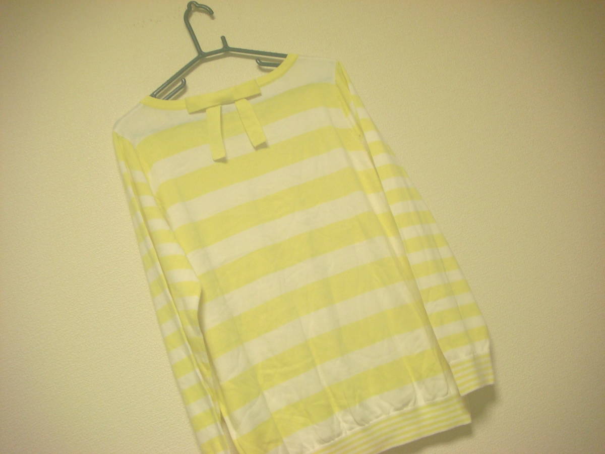 大きいサイズ ボーダー柄 バックおリボン付き 薄手 ニット イエロー系 タグ付き未使用 新品 5L拍卖