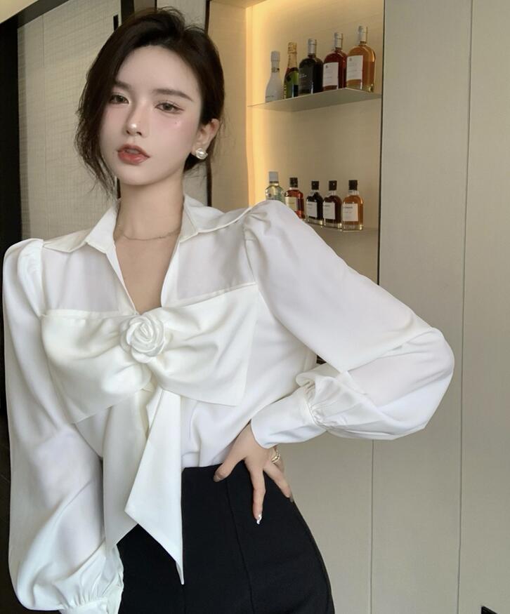 1211 レディースシャツブラウス☆ 大人sexy    ☆  長袖  リボン飾り  可愛い拍卖