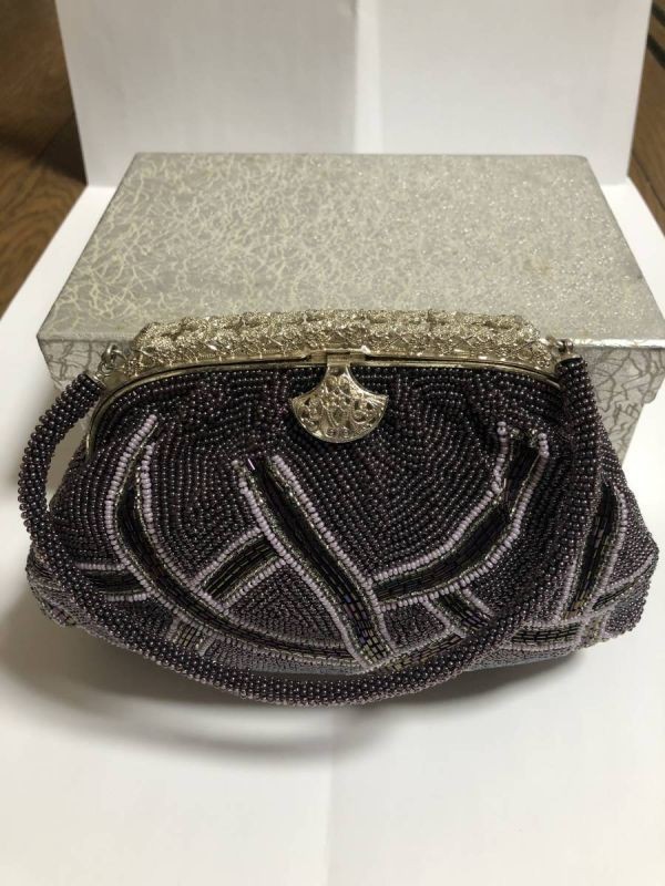 【未使用品】 昭和レトロ 和装 ビーズバッグ 和装小物 がま口拍卖