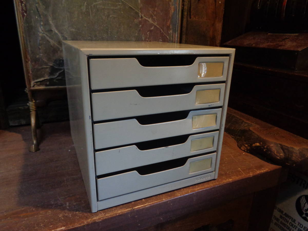 【5段事務用スチールラック】アイアン引出し書棚収納ケースおもちゃ箱文具古道具アンティーク筆記用具インテリア骨董デスク卓上机拍卖