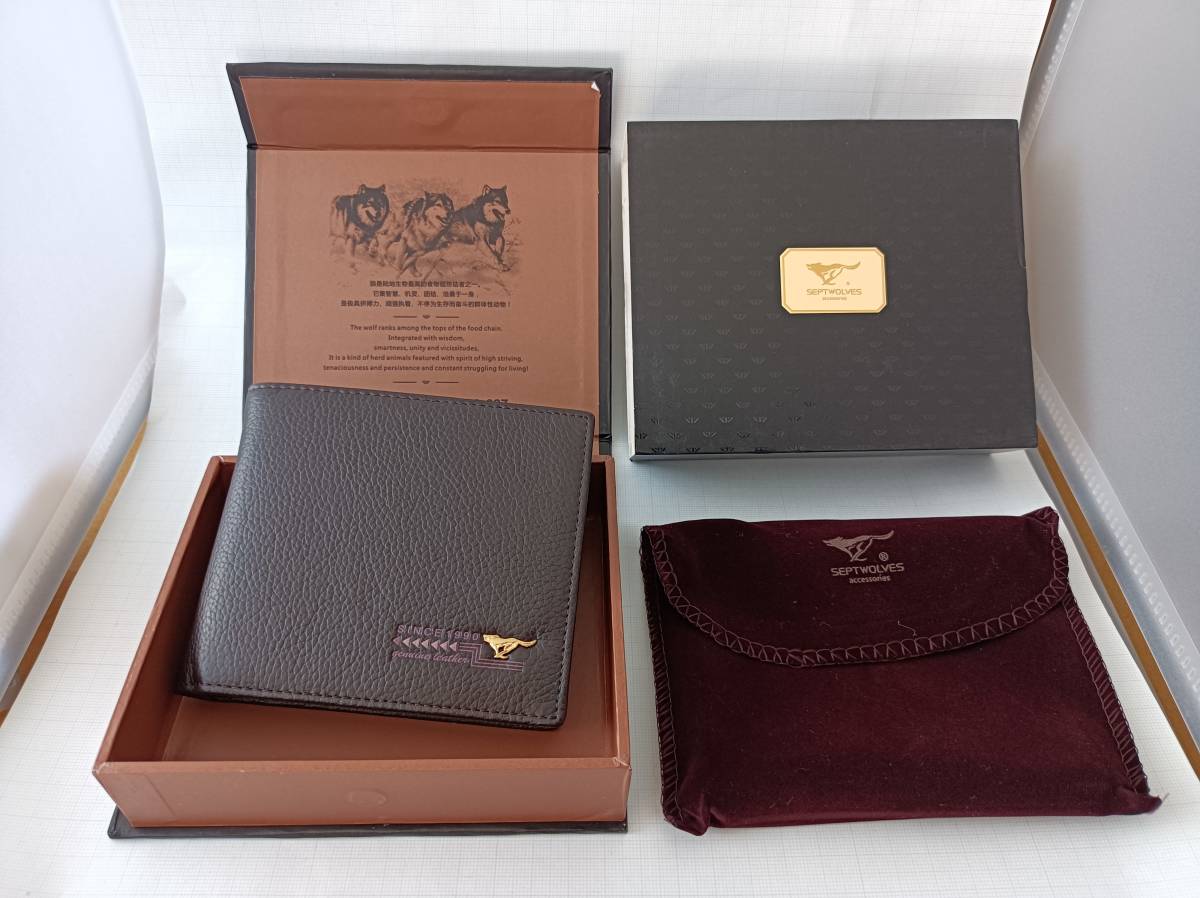 一品のみ 匿名配送 送料無料 二つ折り財布 SEPTWOLVES セットウルヴス 七匹狼 ブラック 黒 本革 ウルフ 117/98mm BLACK さいふ 短財布 希少拍卖