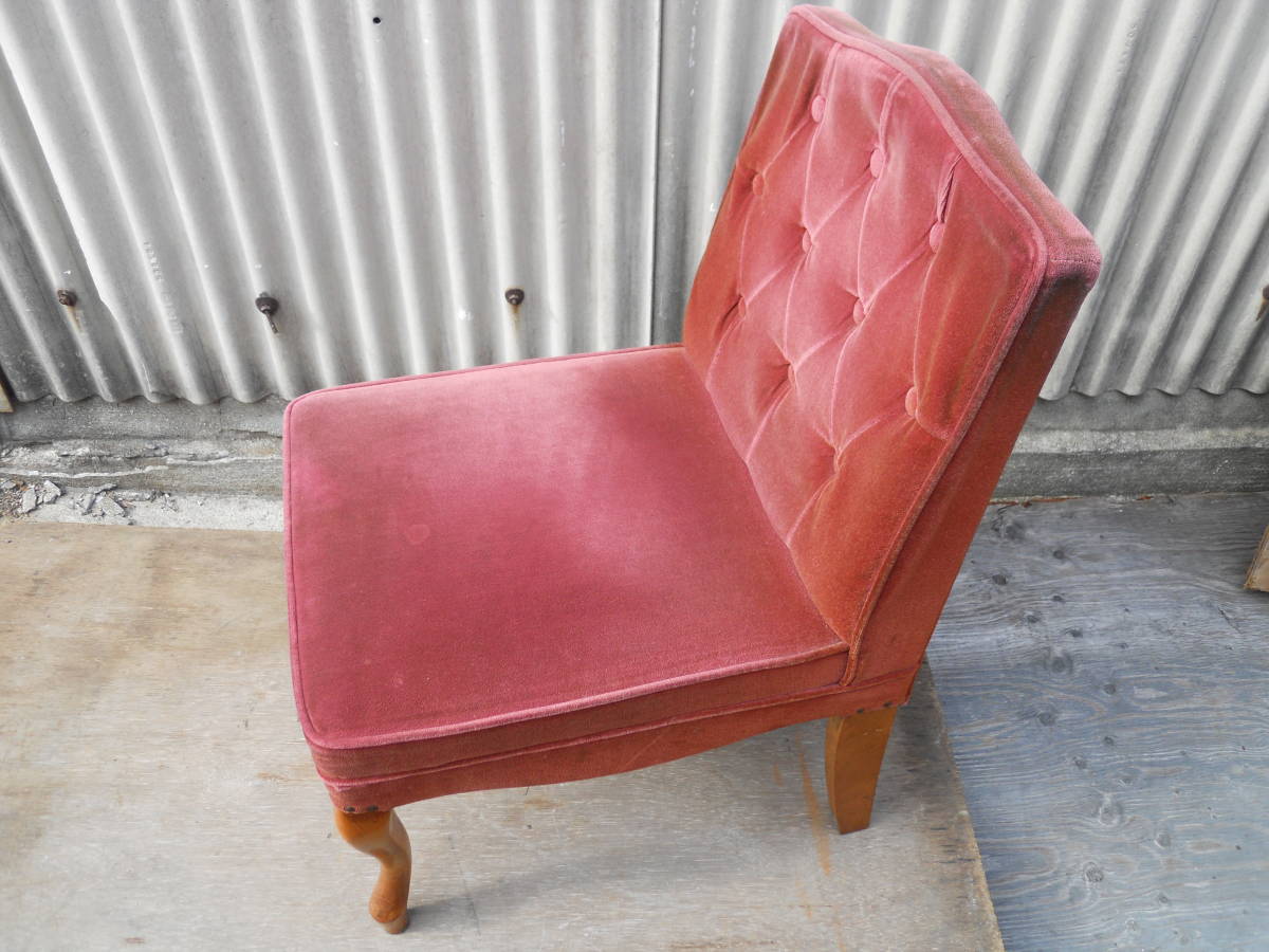 最終値下げ!M8275 猫足 ビンテージ ベロア ダイニングチェア 喫茶店使用 1970年代 高80cm 奥60cm 横48cm 佐川急便200サイズ (0401) 拍卖