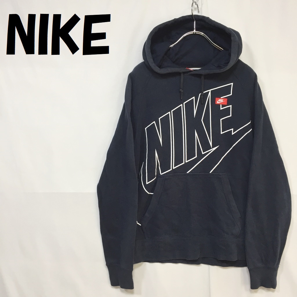 【人気】NIKE/ナイキ ビッグロゴ プルパーカー コットン100% ネイビー サイズM/S3016拍卖
