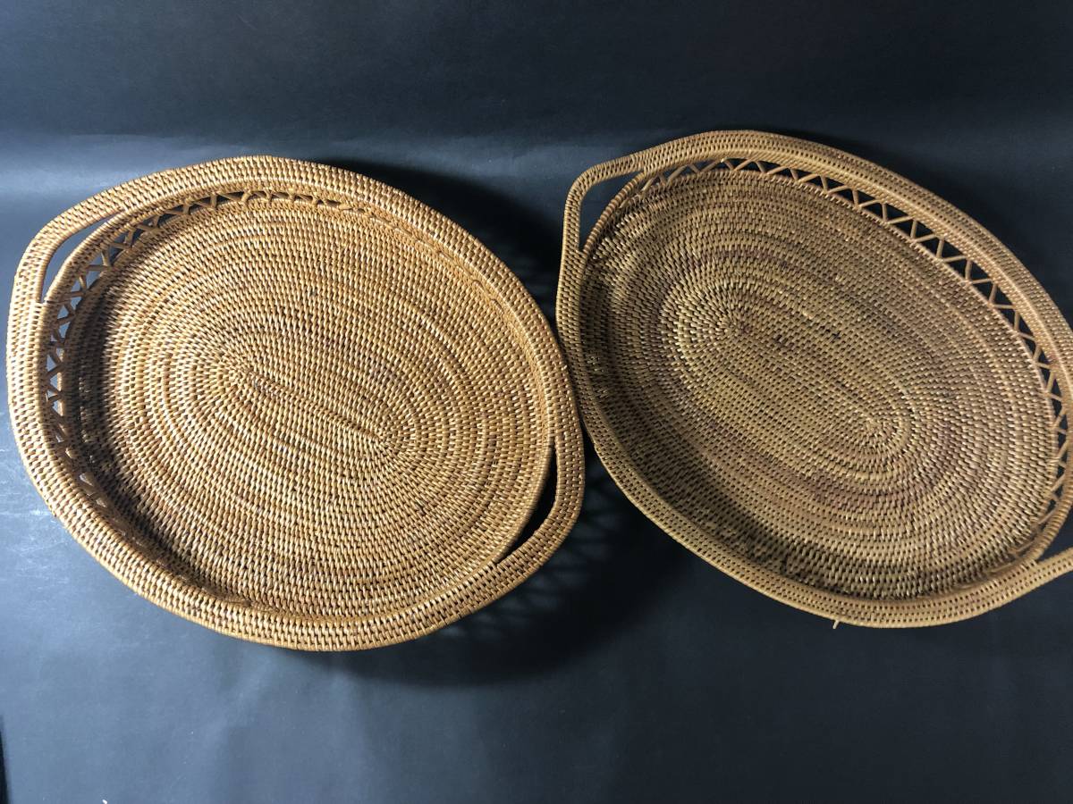 東南アジア バリ島 アタ網籠 トレイ お盆 2枚 味わいのあるアタ網のお盆 トレイ 生活雑貨 テーブルウェアー拍卖