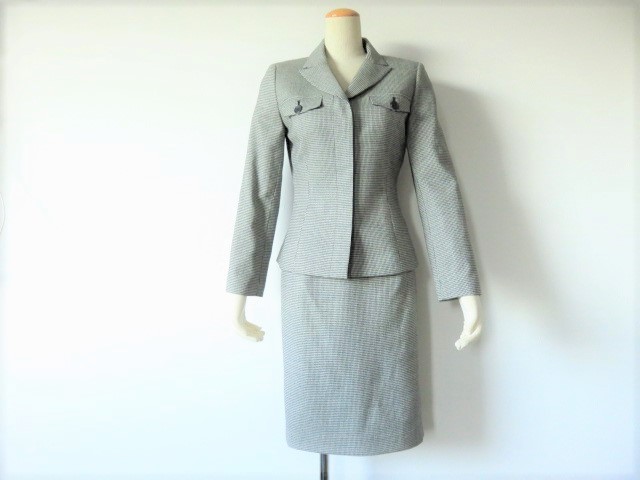 ■新品同様【WHITE JOOLA 】ホワイトジョーラ 高級 ウール 千鳥格子 スーツ 上質美品 9号 S1691拍卖