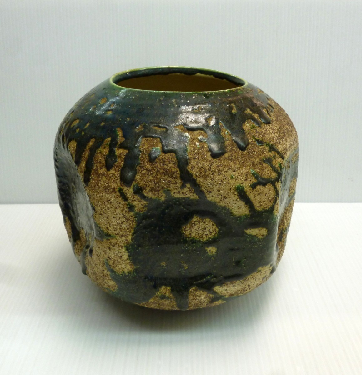 ★ 82087 東原窯 花瓶 織部 直径29x高さ22cm 織部 花器 美濃 花器 東原窯 花器 ★*拍卖