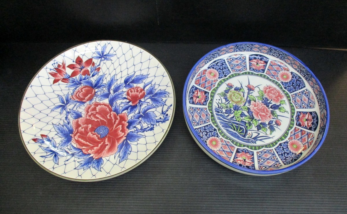 大皿 大鉢 2種 牡丹 ボタン 精峰窯 おばんざい 惣菜 32.5x3.8cm 29.5x5.5cm 87397 ★*拍卖