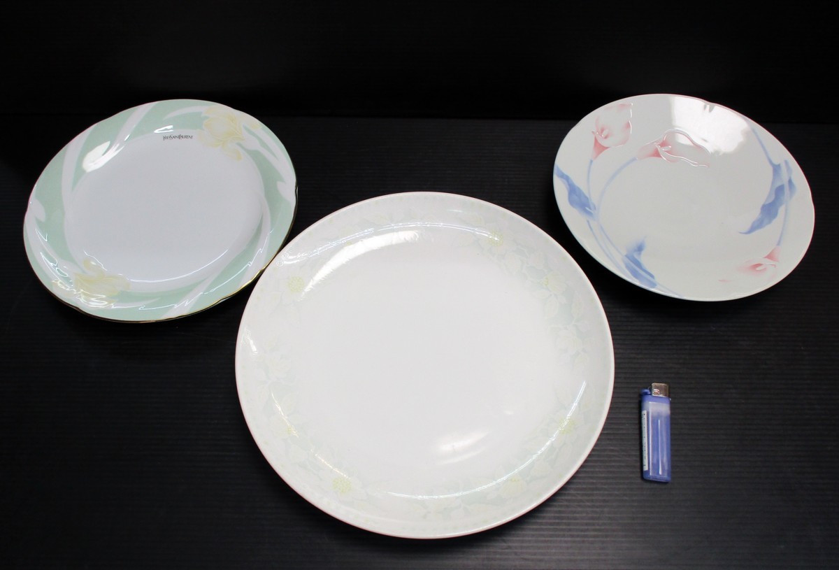 ★ 85526 大皿 3枚 プレート yamaka イブサンローラン他 フラワー 花柄 3種類 Φ24.5・Φ25.8・Φ31cm 洋食器 中古 ★*拍卖