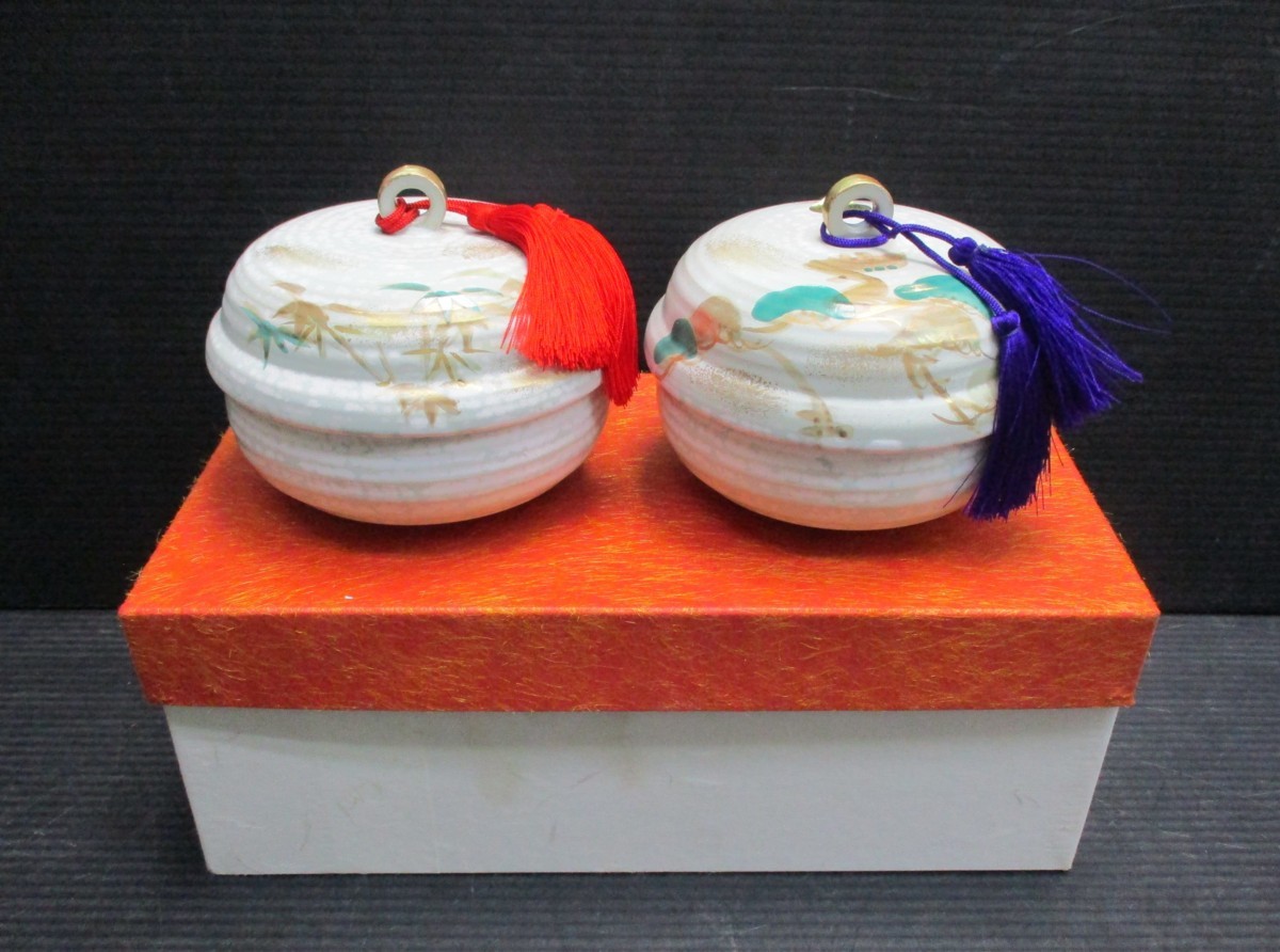 ★ 87611 小鉢 蓋付 美鈴 2個セット 清水焼 斉藤雲楽 直径11.7x高さ8cm 未使用 ★*拍卖