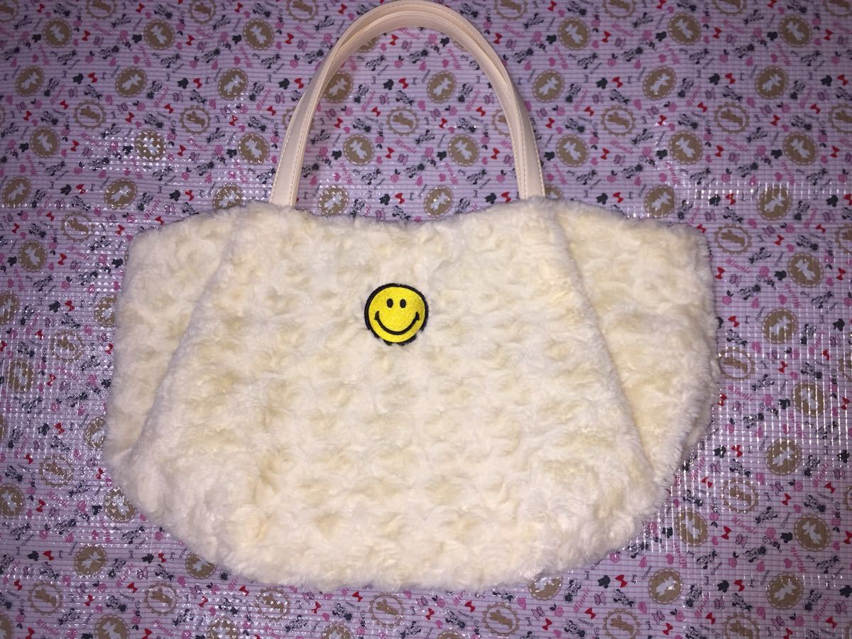 ポケットたくさん ファートートバッグ SMILE スマイル にこちゃんマーク ホワイト拍卖