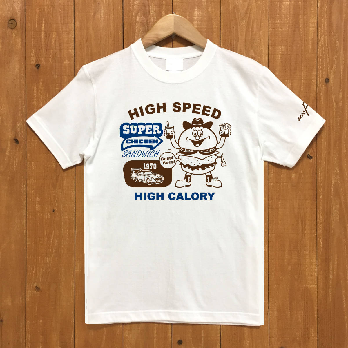 ■SUPER CHICKEN SANDWICH Tシャツ■ Mサイズ(ホワイトxブラウンxブルー)アメ車 アメリカ モパ- ロードランナ- MOPAR ROADRUNNER拍卖
