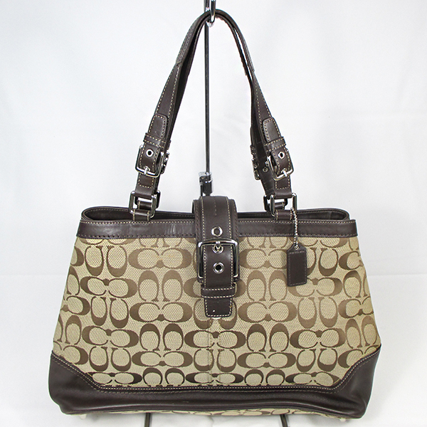 【中古】COACH コーチ シグネチャー トートバッグ F12643 ブラウン系 レザー×キャンバス拍卖