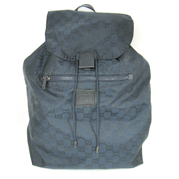 【中古】GUCCI グッチ GG ナイロンバックパック リュック 308871 かぶせ 巾着開閉 ネイビー拍卖
