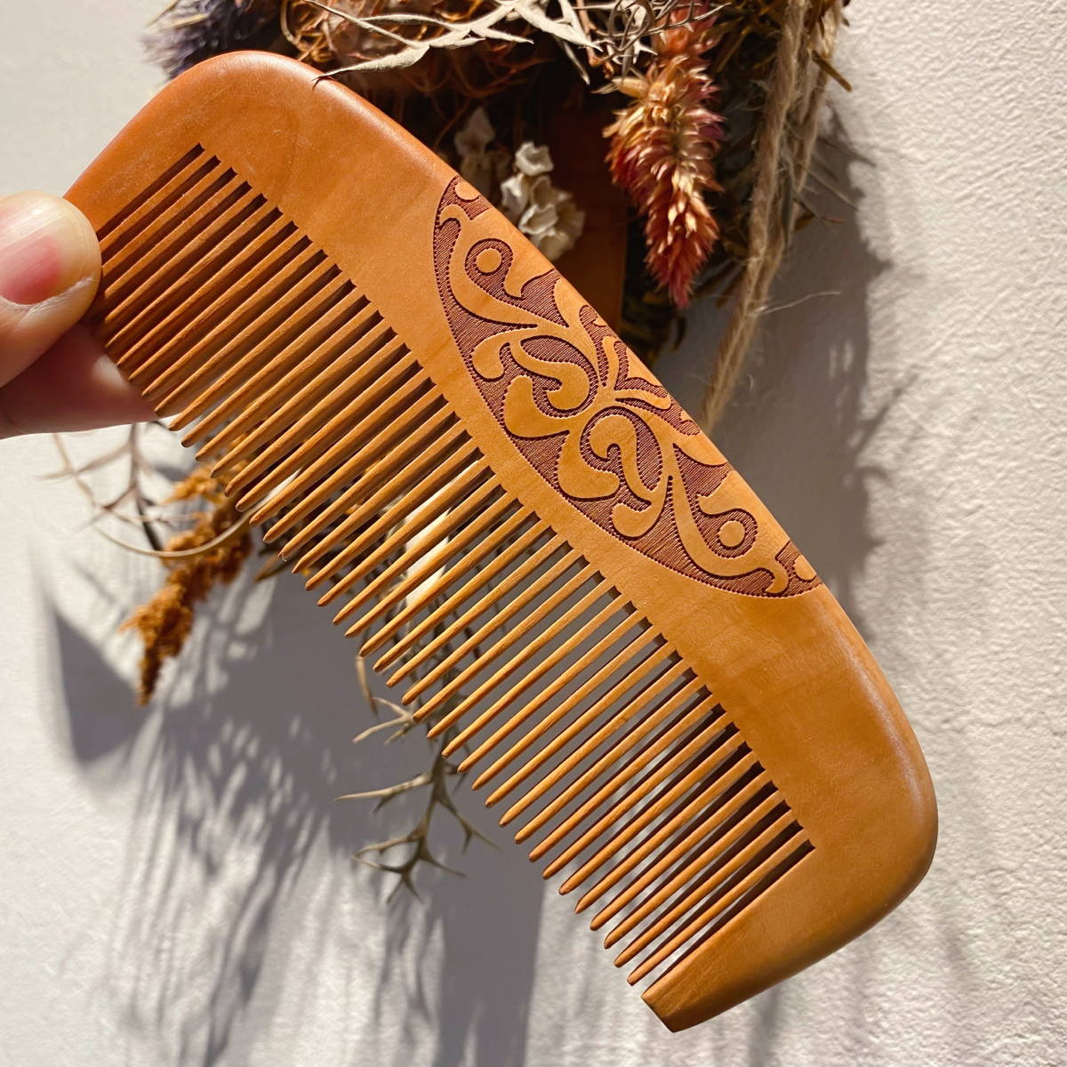 H型 桃の木 彫刻 櫛 運気アップ 厄除け くし クシ ブラシ拍卖