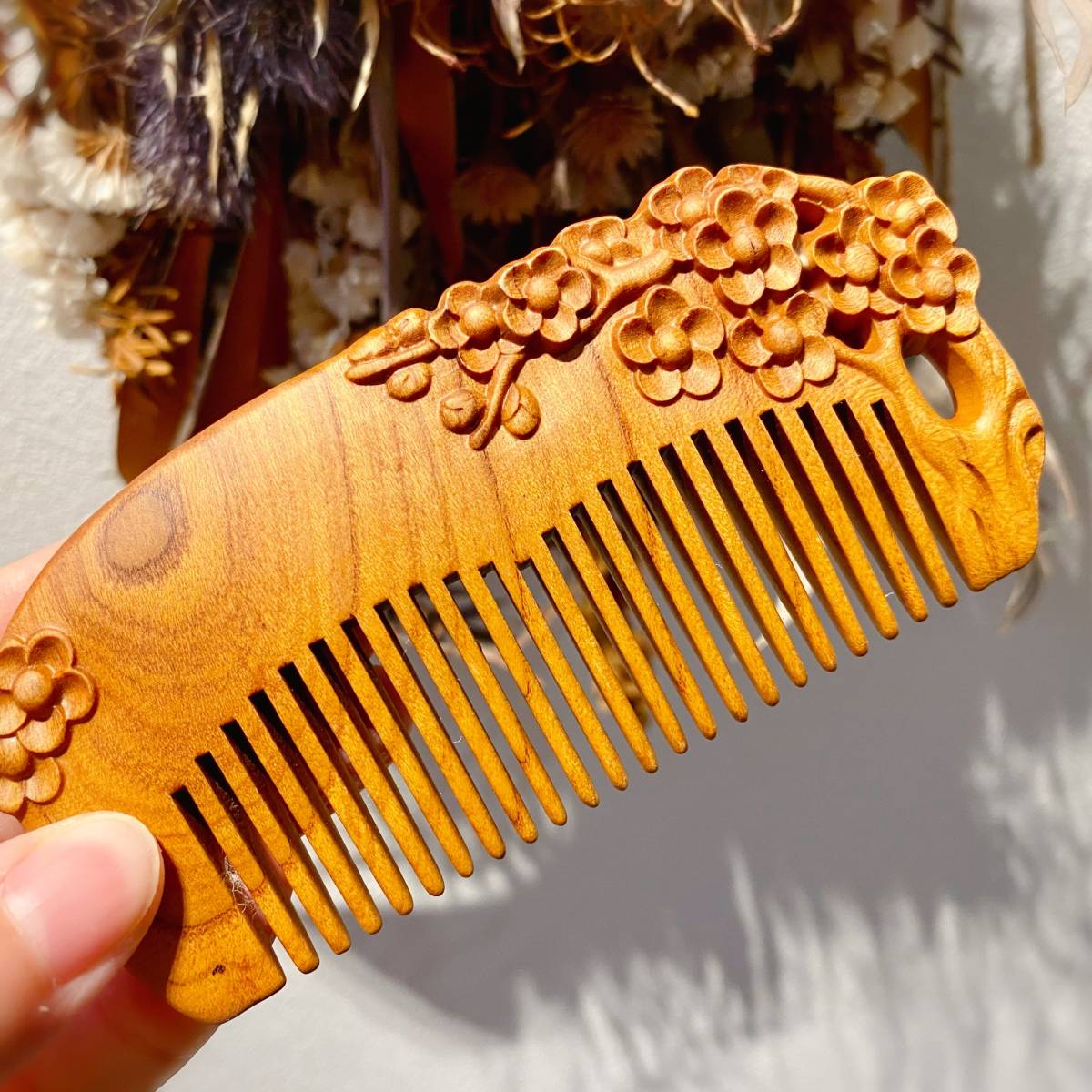 梅 桃の木 彫刻 櫛 運気アップ 厄除け お守り プレゼント くし クシ ブラシ拍卖