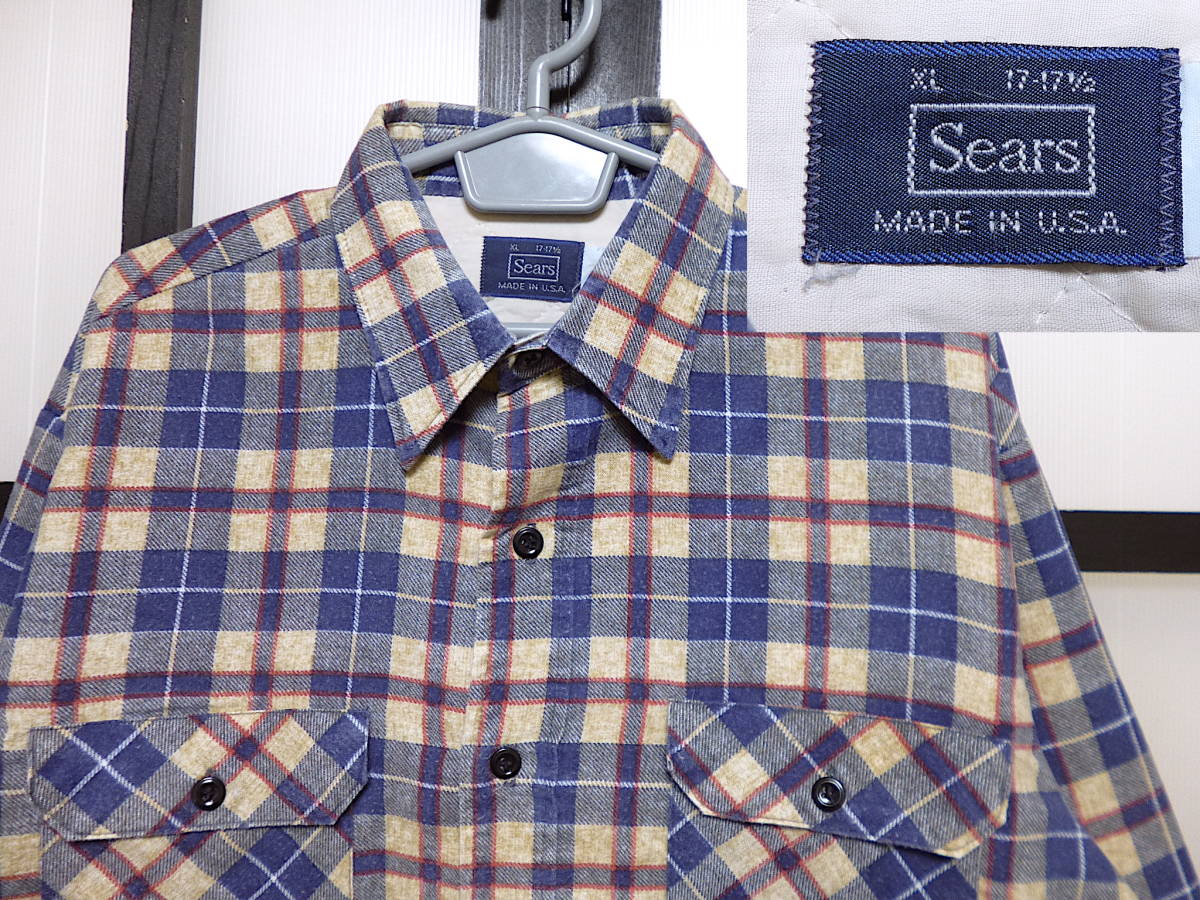 US古着 80s シアーズ 裏地付き ネルシャツ USA製 / アメリカ古着 80年代 SEARS 裏キルティング 裏キルト アメリカ製拍卖