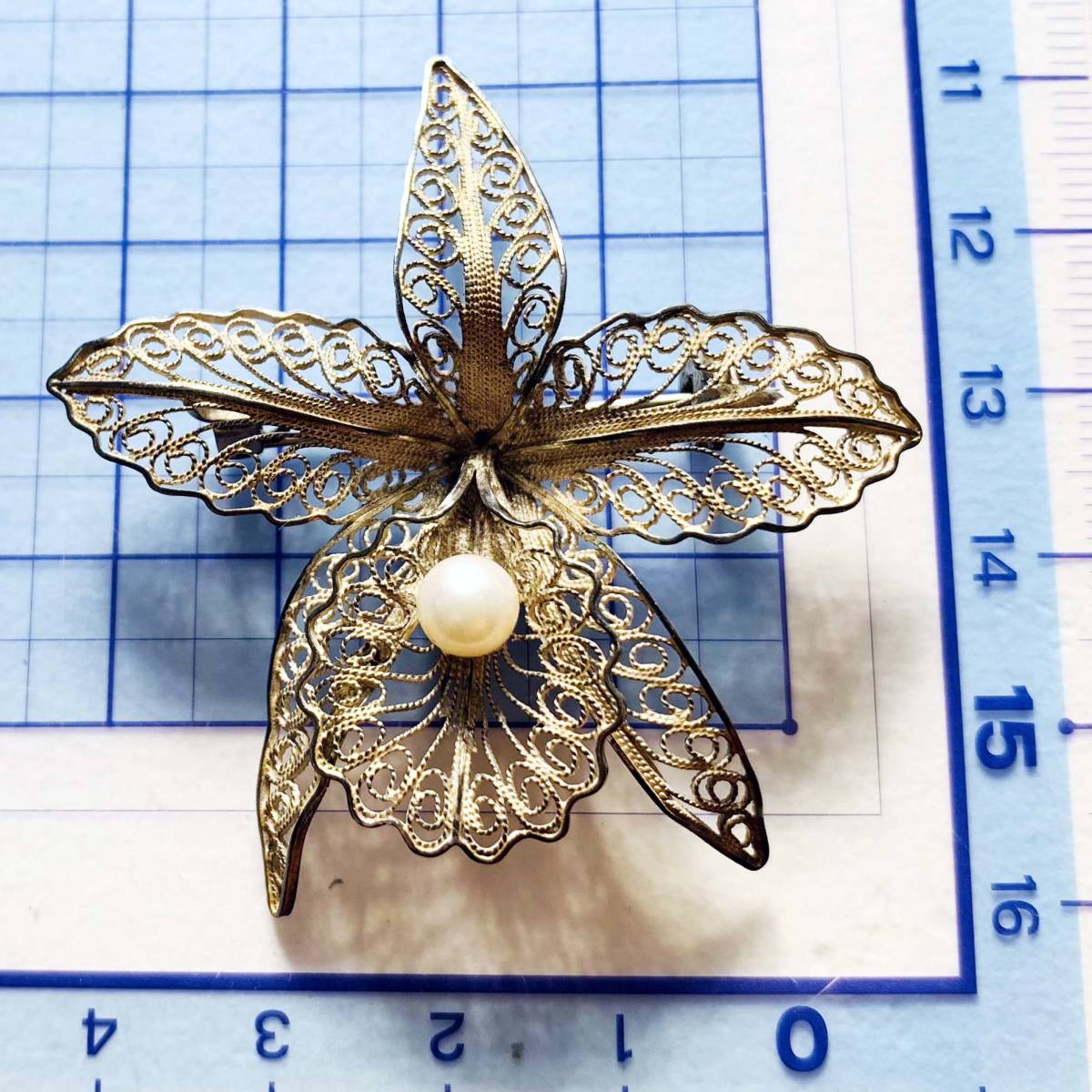ヴィンテージ 天然本真珠パール 蘭 細工 シルバー銀製 ブローチ Silver刻印 NO.5112拍卖