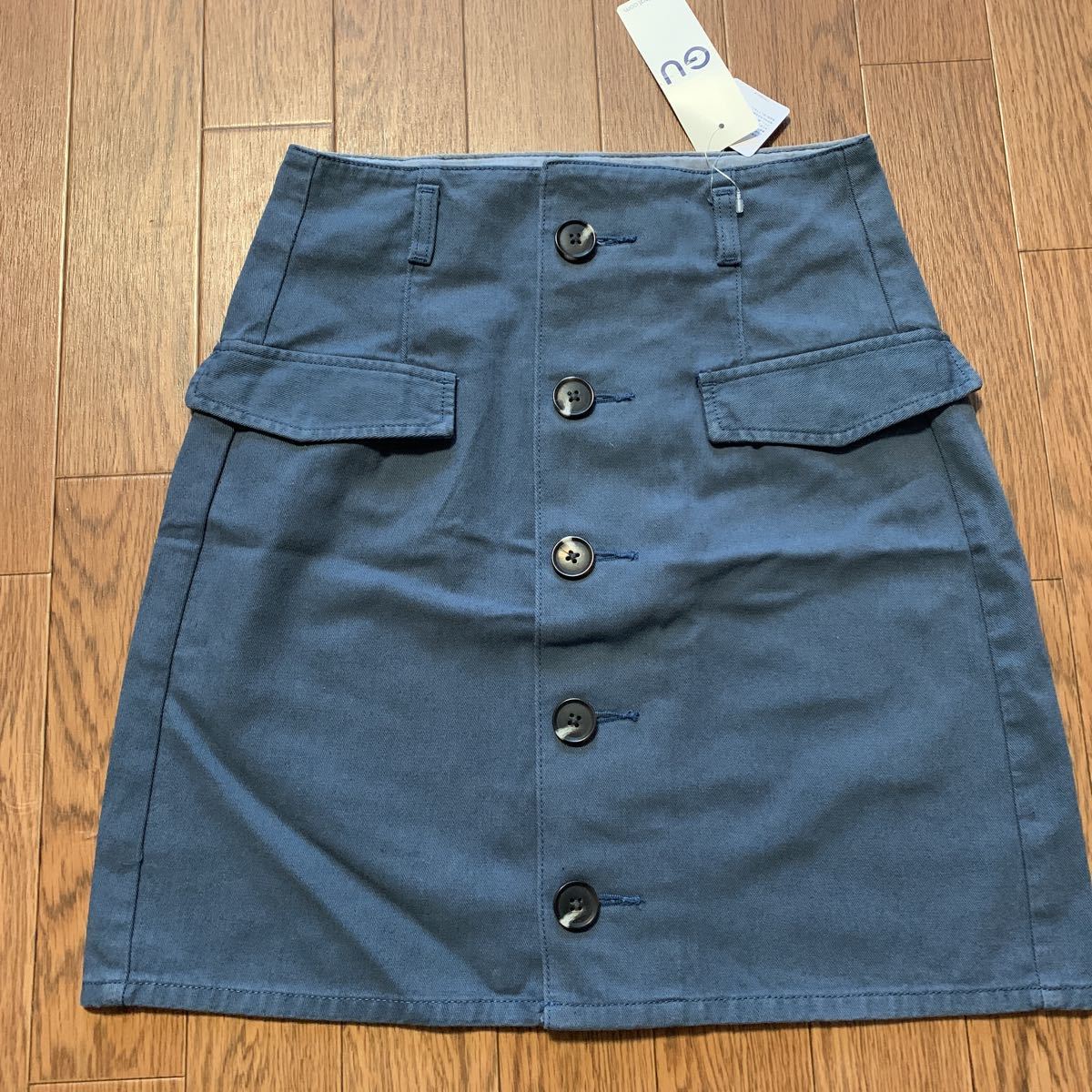 GU ジーユー カラーデニム ボタン ミニスカート ブルー M拍卖