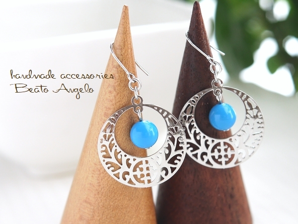 ◆+angelo+天然石ターコイズとC透かしのピアス(p-050)S チタン樹脂イヤリング可拍卖