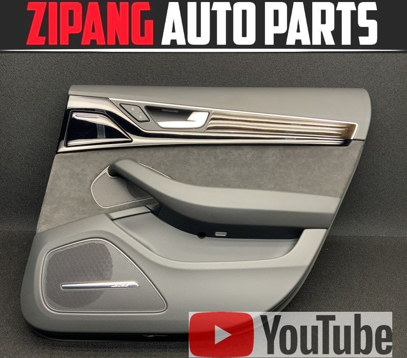 AU089 4H A8 ハイブリッド HV 本革/アルカン 右リア ドア トリム/内張り ◆黒革/ブラック ▲取り付け部破損 【動画有り】○拍卖