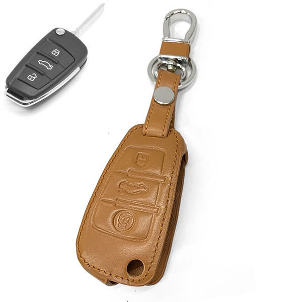 スマートキーカバー 本革ケース キーケース キーホルダー キーリング アウディ C2タイプ 送料無料 茶系拍卖