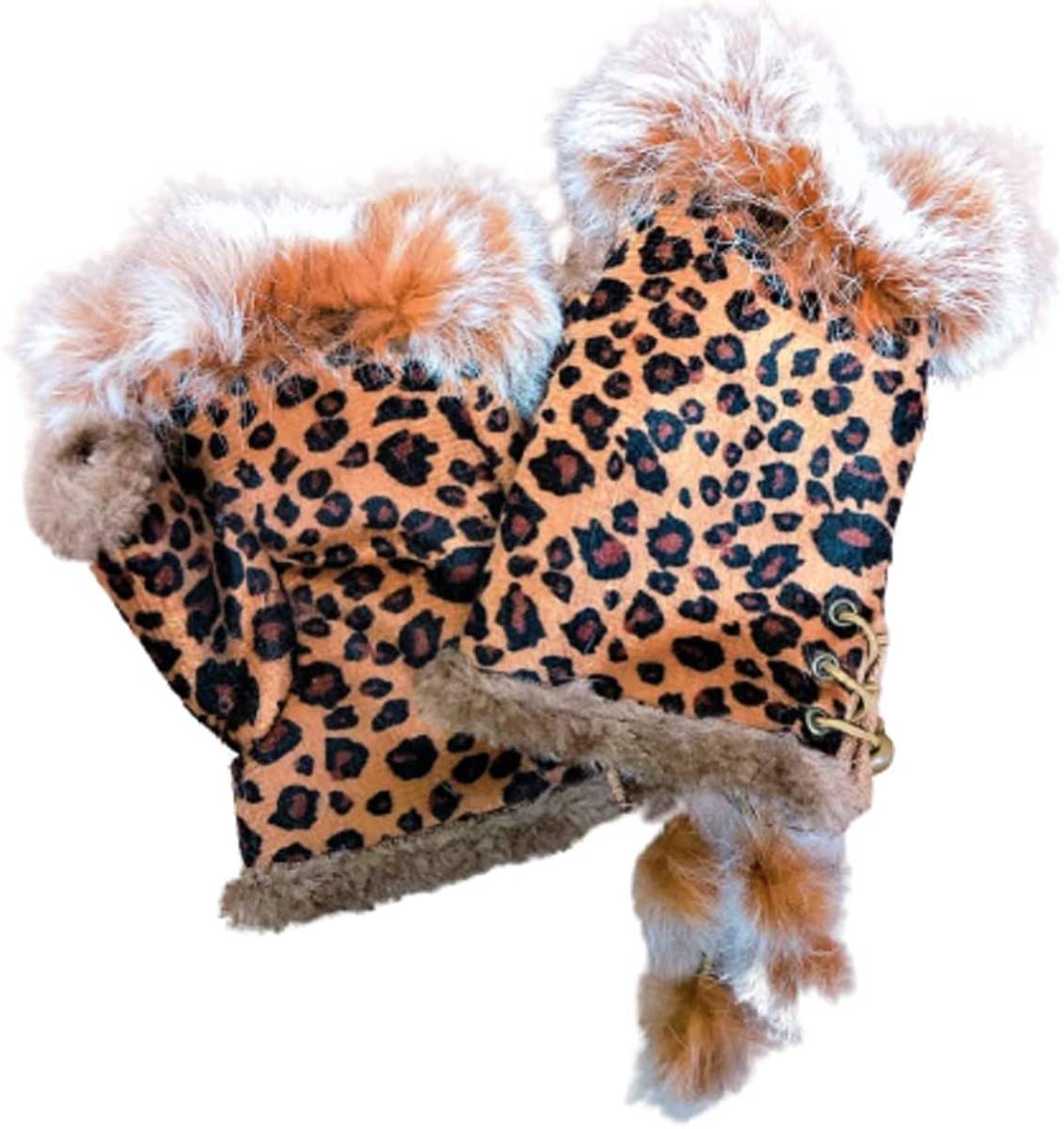 新品●送料無料 ● 【レオパード ブラウン】 リアルラビット 指なしムートングローブ拍卖