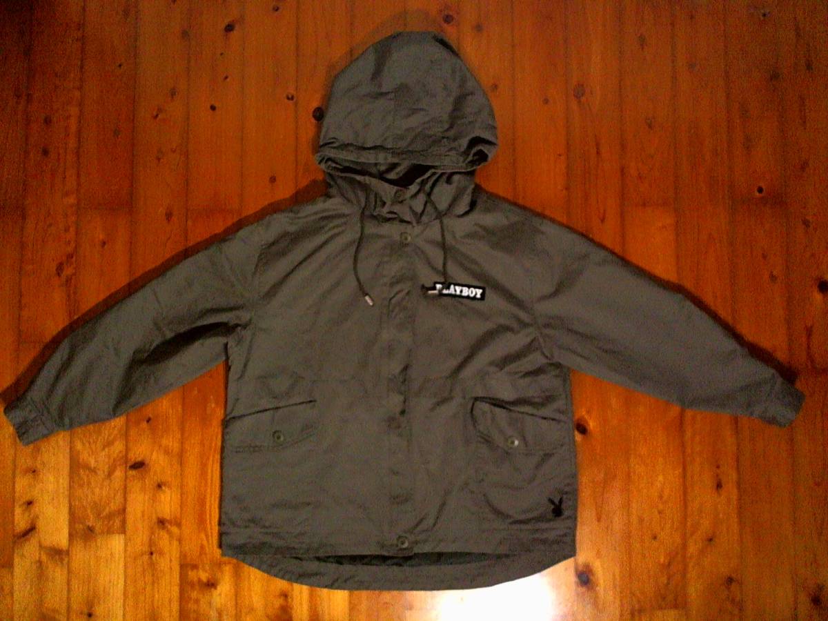 ★プレイボーイバニー×バーガール【PLAYBOY Bunny× BLACK by Virgirl】 ジップアップ パーカジャケット フーディージャンパー S カーキ拍卖