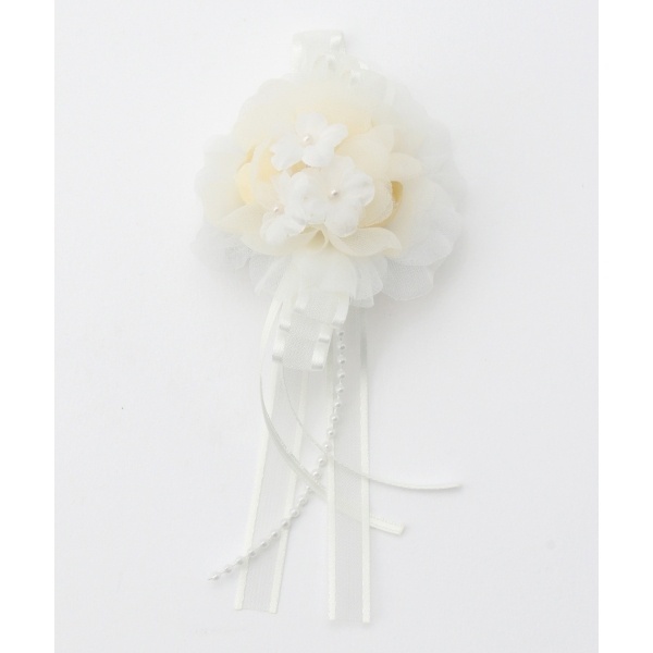 新品 ¥3960 組曲 Kumikyoku クミキョク フォーマル コサージュ 子供用 キッズ アイボリー系 白 パール シフォン 真珠 お花 セレモニー拍卖