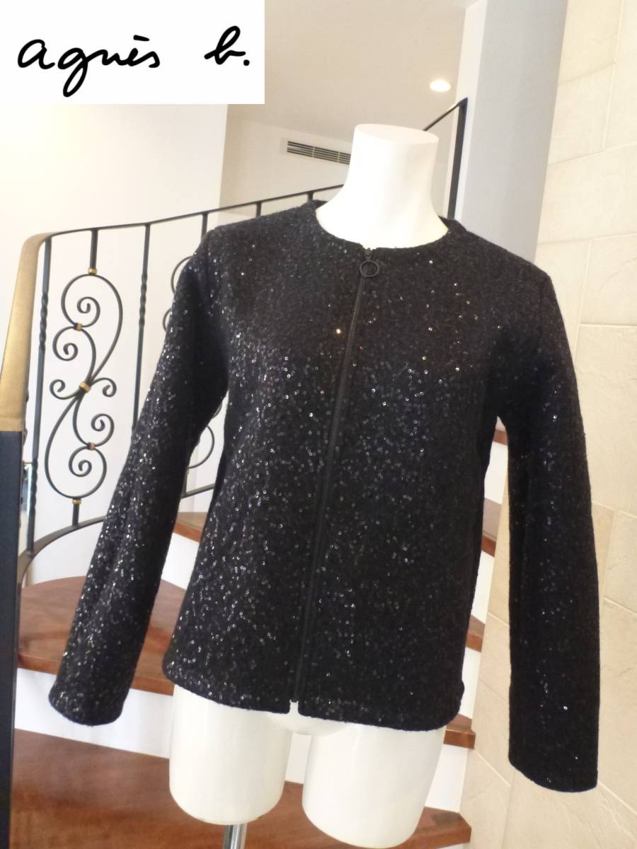 5万 未使用 agnes b. アニエスベー ★ 黒 ブラック スパンコール ジャケット 2 M相当拍卖
