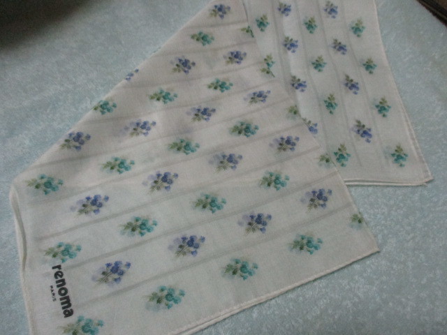 レトロなrenoma 花柄のハンカチ(ブルー系)未使用拍卖