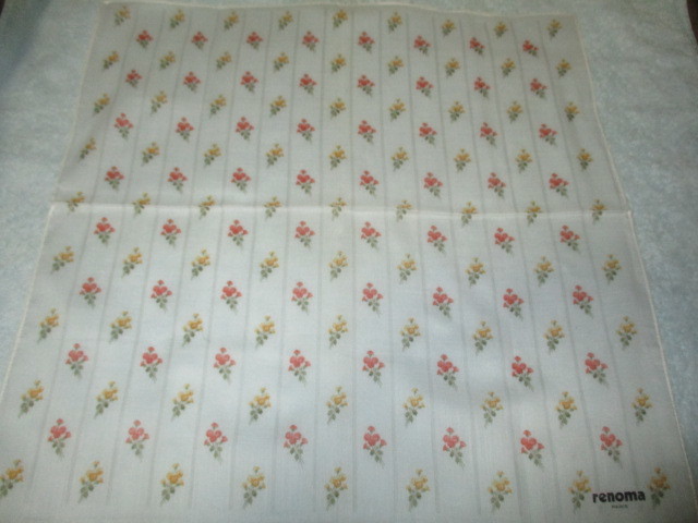 レトロなrenoma 花柄ハンカチ(赤、イエロー系) 未使用拍卖