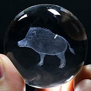 丸玉 人工水晶 約50mm (レーザー彫刻) いのしし拍卖