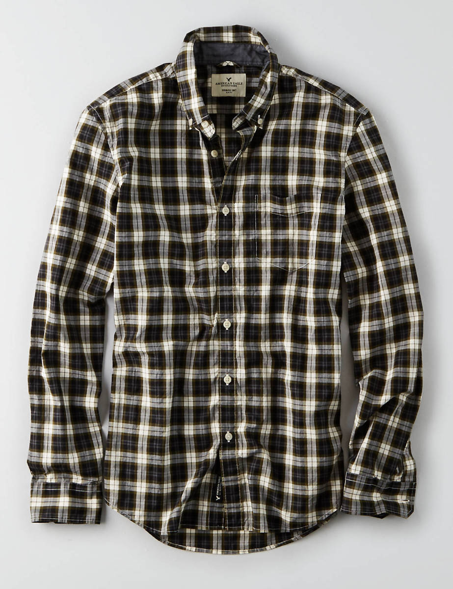 * ラスト * AE アメリカンイーグル 長袖シャツ チェック Button-Downシャツ XS / Olive *拍卖