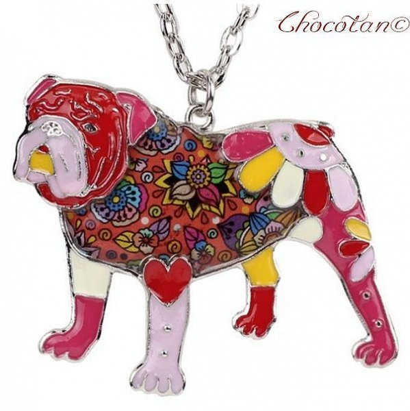 【送料無料】ブルドッグ 赤 エナメル ネックレス【新品】拍卖