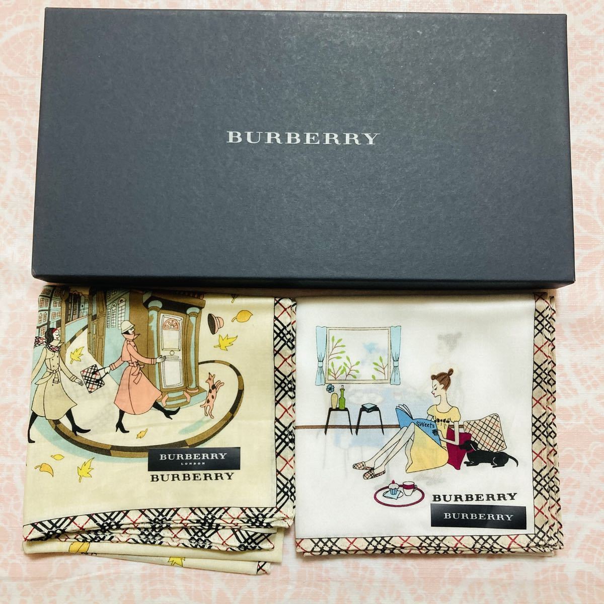 【人気柄】新品/2枚/女の子/BURBERRY/ハンカチ/正規品/バーバリー/綿100%/未使用/即決/匿名発送/桜/ピンク/y/大判/箱なし/犬/ダックス/黄色拍卖