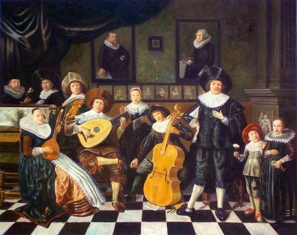 特価油絵 ジャン・ミエンセ・モレナーの名作_音楽家ファミリーの肖像画 ma281拍卖