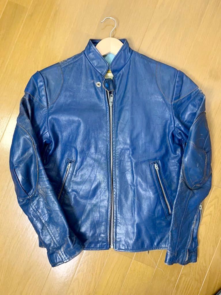 60s 70s ビンテージ ブリマコ ネイビー シングルライダース トラッカー 革ジャン レザージャケット チンスト /ファントム TTレザー拍卖
