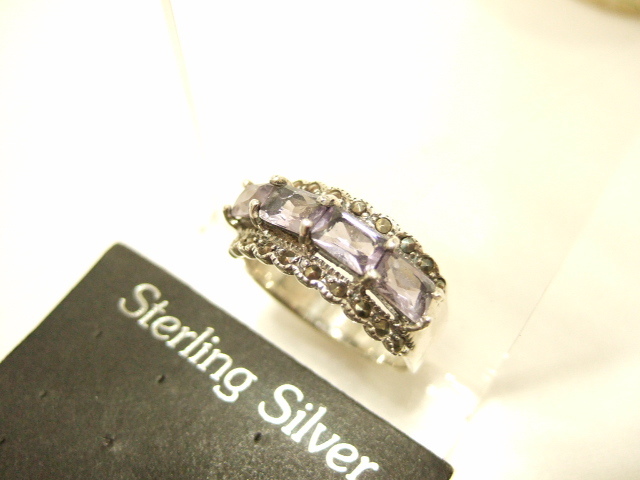 横浜最新シルバー925SILVER 銀♪魅惑の4石アメジスト風 マーカサイトリング薄紫 14又は19号 メンズレディース 送料220円ξgRξ ξ指輪b79拍卖