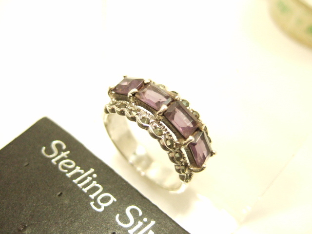 横浜最新シルバー925SILVER 銀♪魅惑の4石アメジスト風マーカサイトリング紫11号 メンズレディース送料220円ξgRξ ξアンティーク指輪b79拍卖