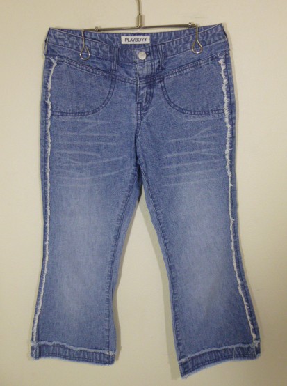 K/playboy プレイボーイ ダメージデニム クロップドパンツ 短め S ズボン スーパーラヴァーズ拍卖