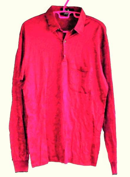 即決、イタリア製dunhillアルフレッド・ダンヒル ロゴ刺繍 コットン長袖ポロシャツ/メンズM エンジ~♪★拍卖