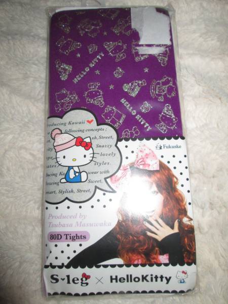 〇新品♪ハローキティ総柄タイツ80Dパープルラメプリ〇拍卖