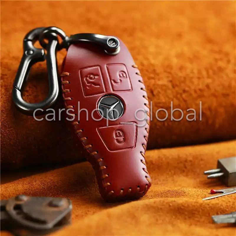 メルセデスベンツ レザーキーケースカバー AMG/CES/CLS/CLK/CLA/SLK w203/w210/w211 b200/c180/e260l/s320/glk300/s4等 カラー3色 レッド拍卖