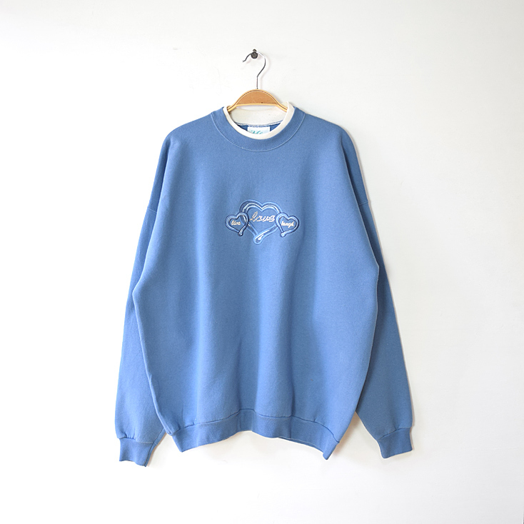 【送料無料】90S オールド ハート刺繍 スウェット トレーナー レディースXL相当 大きいサイズ ヴィンテージ USA アメリカ古着 CF0189拍卖