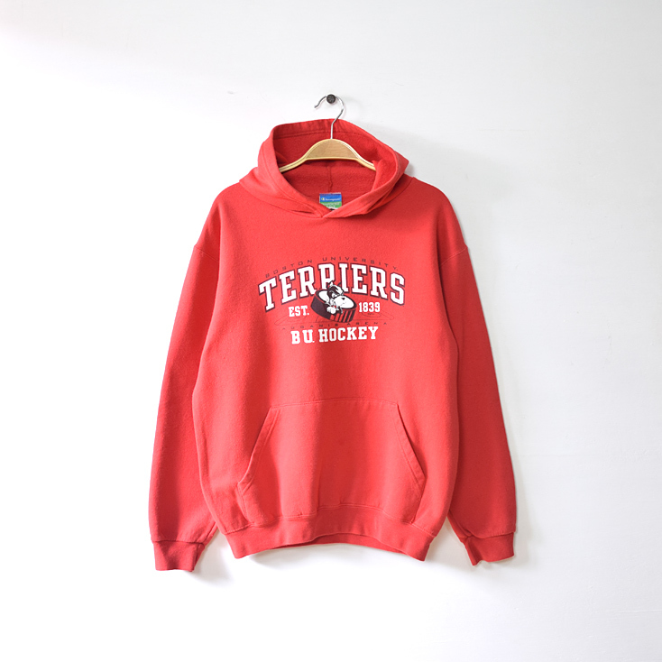 【送料無料】チャンピオン エコ フリース ボストン大学 BUホッケー スウェットパーカ トレーナー USキッズ メンズXS 古着 CG0133拍卖