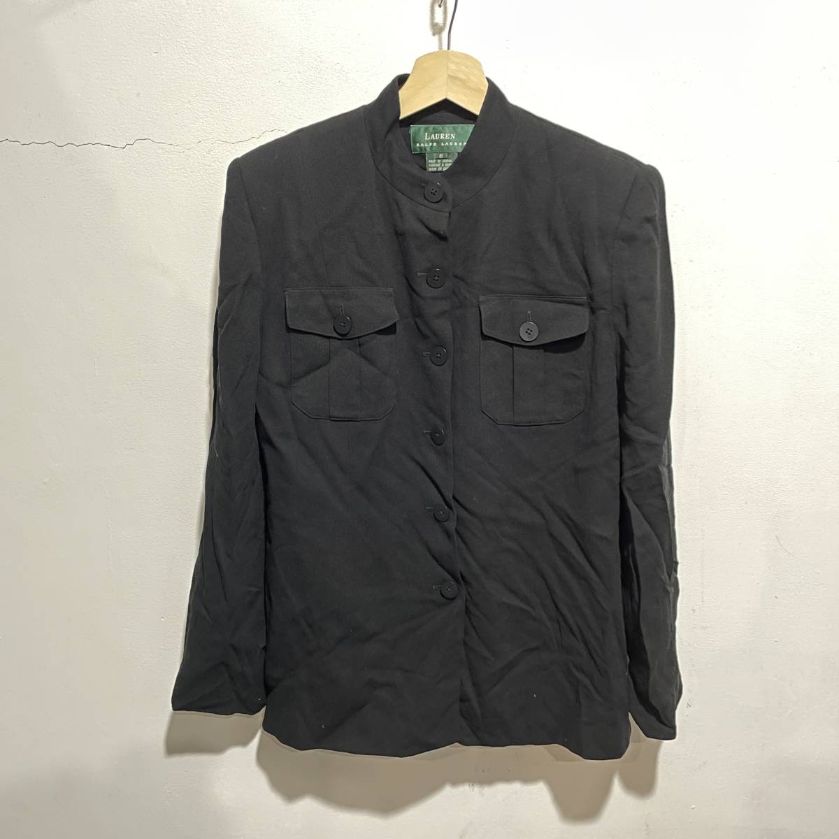 ☆送料無料☆Ralph Laurenスタンドカラーレーヨンジャケット☆M相当☆黒☆z20c拍卖